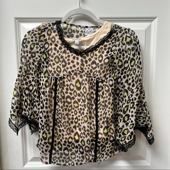 Leopard Print Sheer Top with Cami - Picture 1 of 10